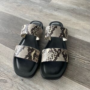 New! Saks 5th Avenue Snakeskin Effect Leather Women's Slide Sandals